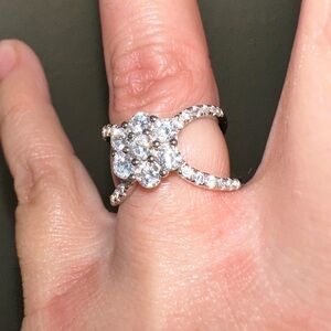 Flower Diamond and Silver Floral Ring, lab diamonds with an open sty…